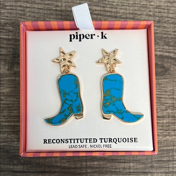 Piper K | Turquoise (reconstituted) Boot Earrings 🩵 - Picture 3 of 3